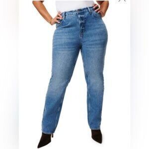New Good American 90s Icon Straight Leg Distressed Jeans Size 18